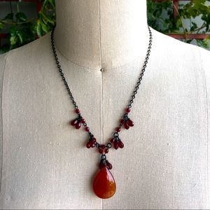Black Chain with Amber and Garnet Colored Beads